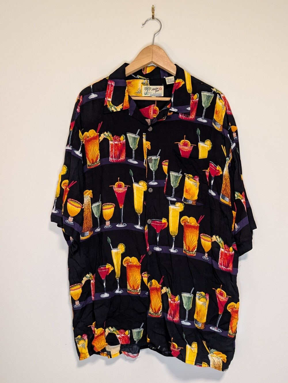 Vintage Aloha Joe Cocktail Print Black Hawaiian Shirt